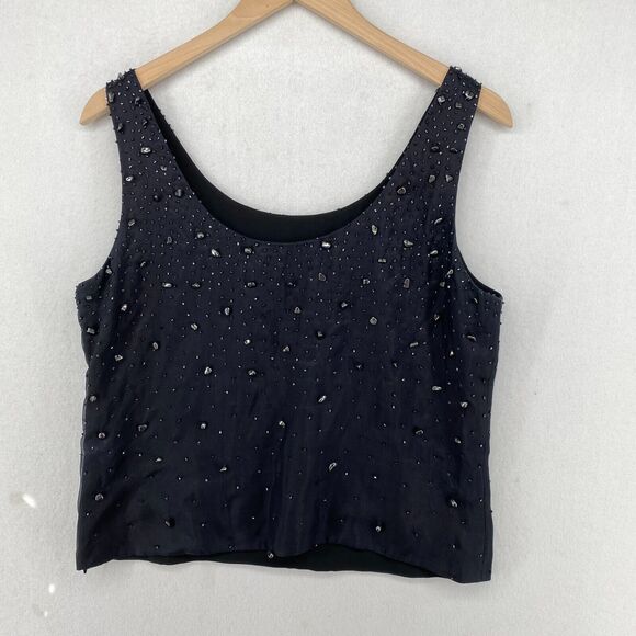 DANA BUCHMAN Tank Top 10 M Silk Embellished Beads Scoop Neck Side Zip Black - Picture 2 of 10